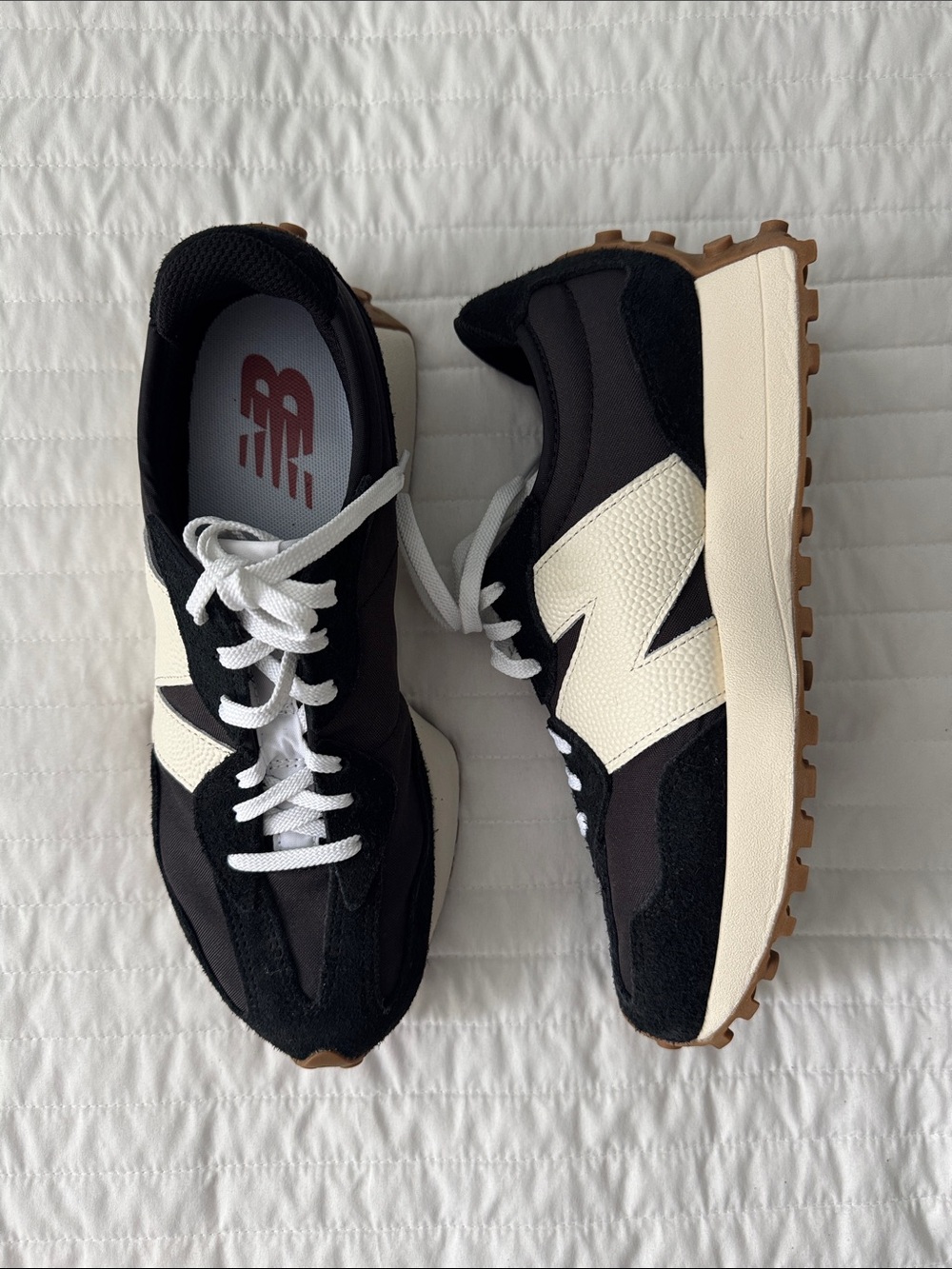New Balance Women’s 327 Black and Cream Sneakers - Picture 2 of 3